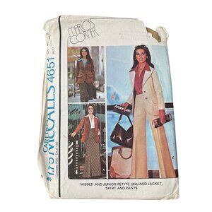 70s McCalls 4651 Sewing Pattern Size 10 PET Misses Junior Jacket Skirt Pants CUT